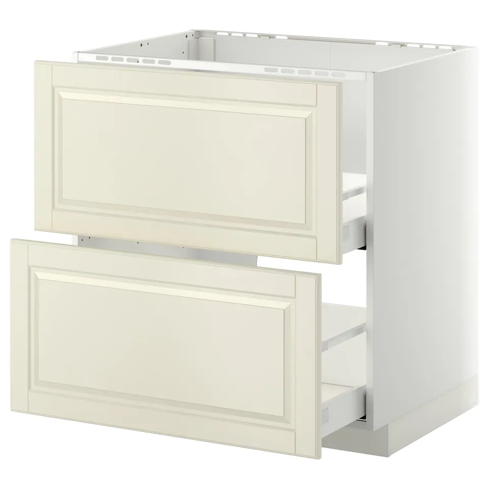 Off-white METOD kitchen cabinet with two pull-out drawers, featuring classic design and sturdy construction.