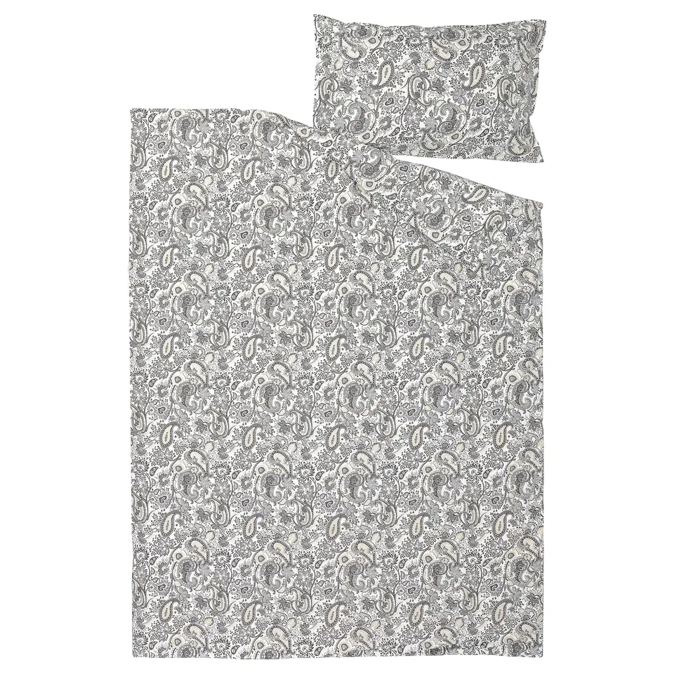 RODGERSIA Duvet cover and pillowcase, grey/white, 150x200/50x80 cm
