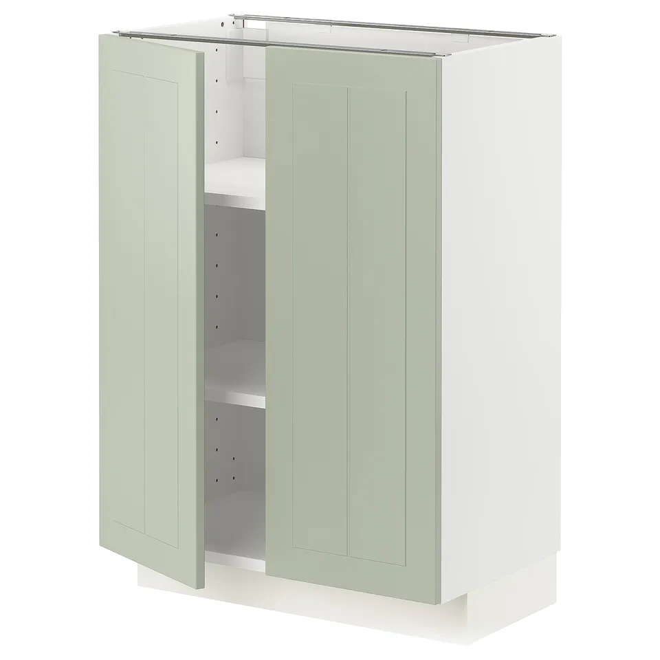 METOD kitchen cabinet in green with two doors and adjustable shelves.