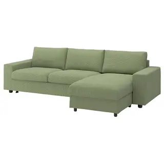 VIMLE 3-seat sofa-bed with chaise longue, with wide armrests/Mosshed grey-green, Width 285 x Depth 98 cm