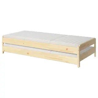 UTÅKER stackable bed with 2 mattresses, pine/Ånnfjället super firm, Length 205 x Width 83 x Height 23 cm