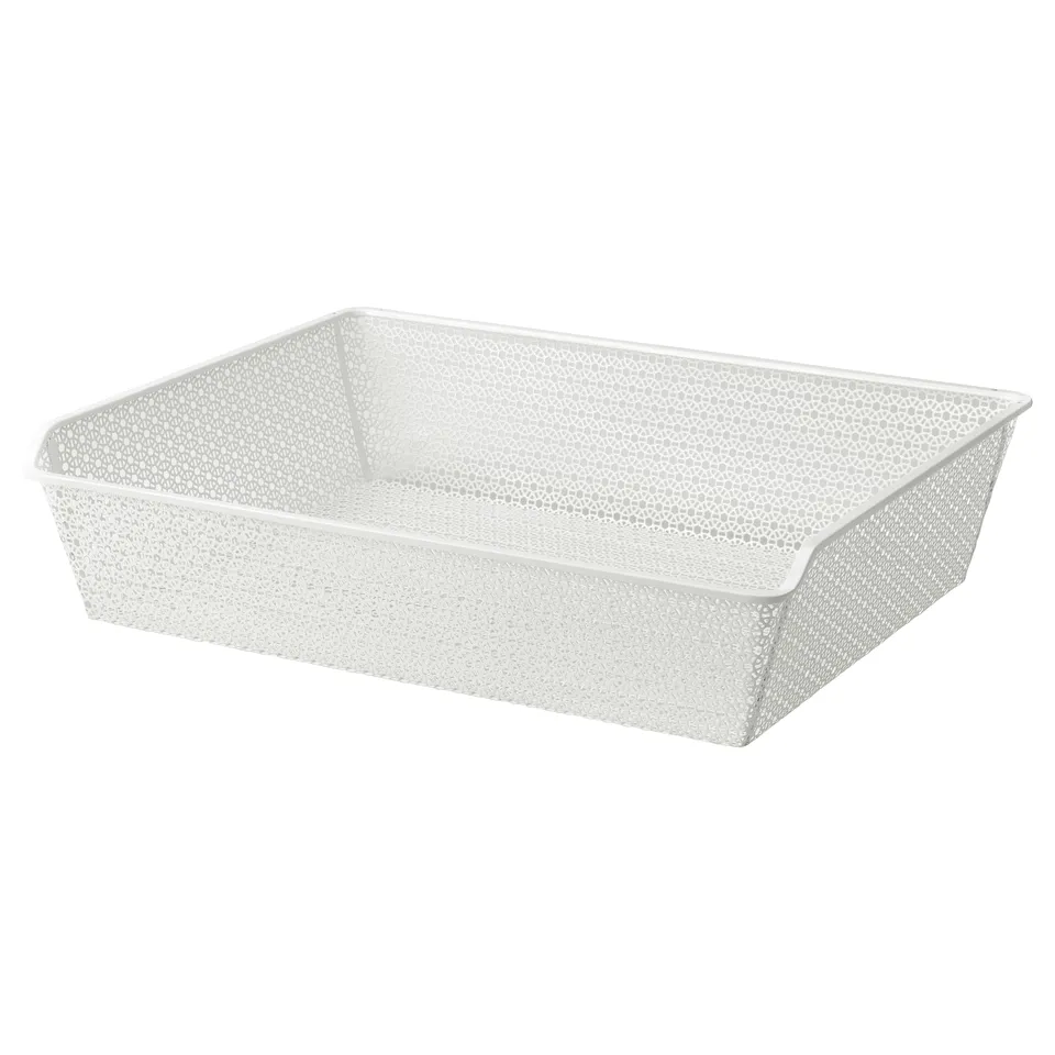 White KOMPLEMENT metal basket, square, perforated design for ventilation.