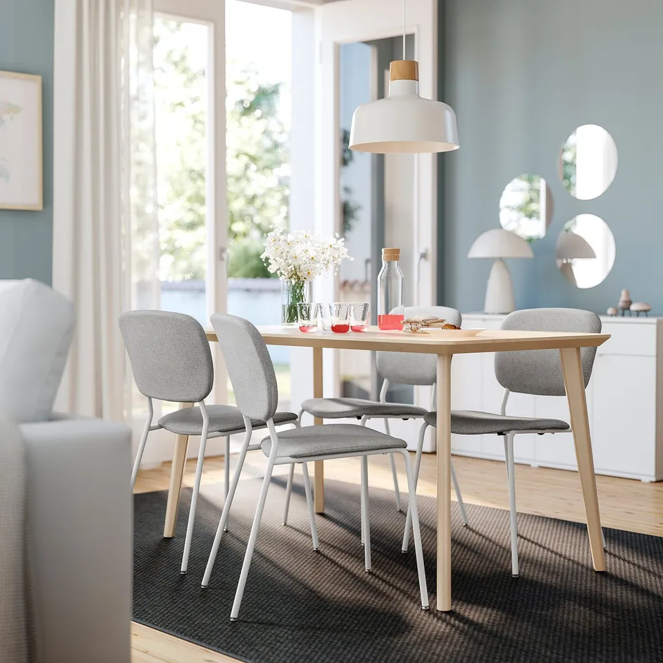LISABO / VIHALS Table and 4 chairs, ash veneer/white Tibbleby beige/grey, 140x78 cm