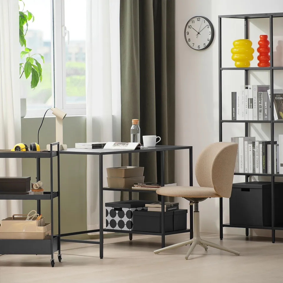 VITTSJÖ / KRYLBO Desk and chair, black-brown/dark beige