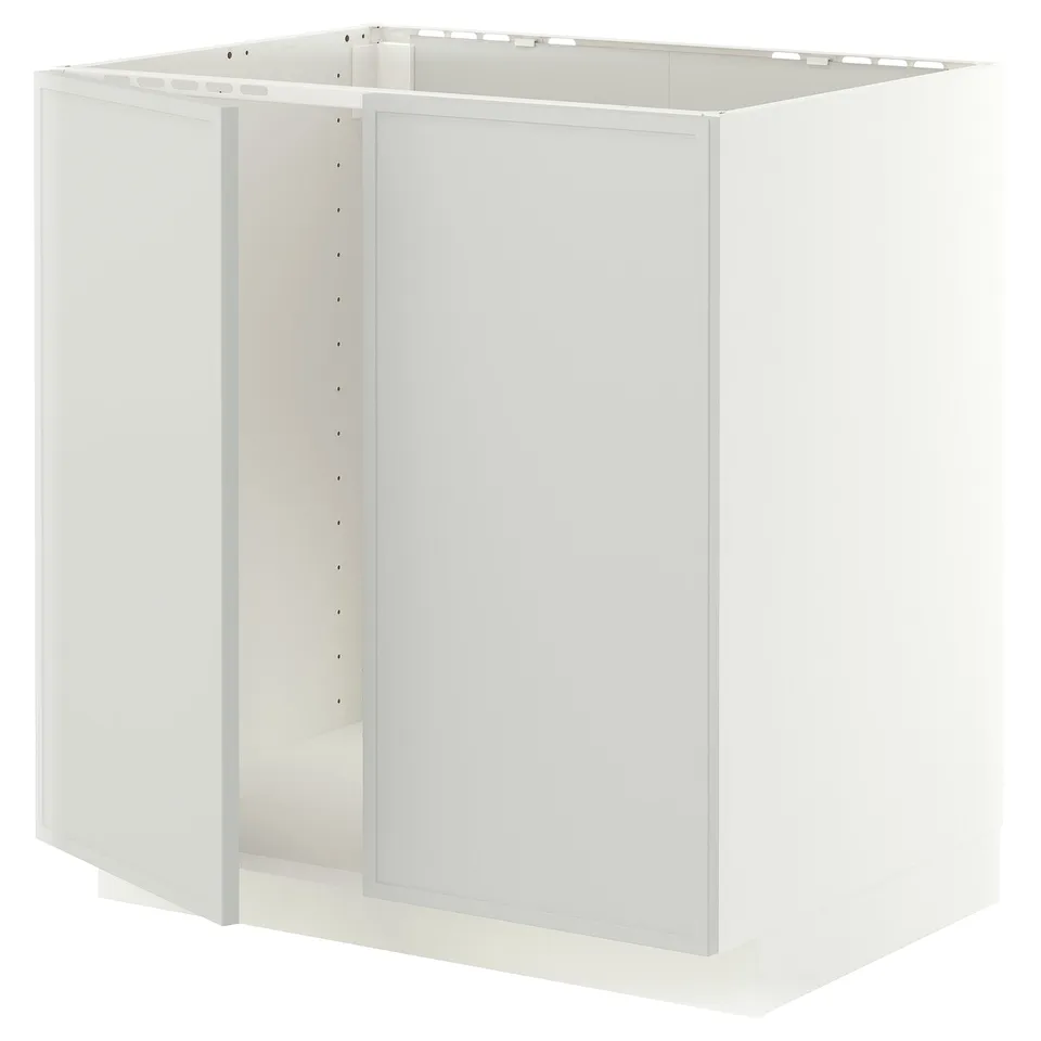 METOD Base cabinet for sink + 2 doors, white/Aspudden light grey, 80x60x80 cm