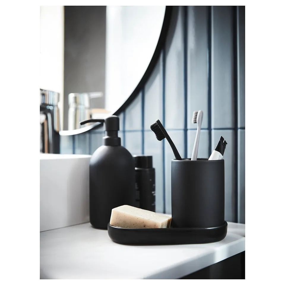 GANSJÖN 3-piece bathroom set, black