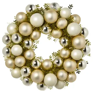 VINTERFINT wreath, bauble gold-colour, 38 cm
