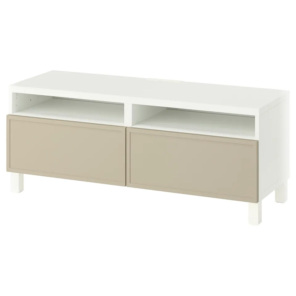 BESTÅ TV bench with drawers, white/Krukmakare beige, 120x42x48 cm