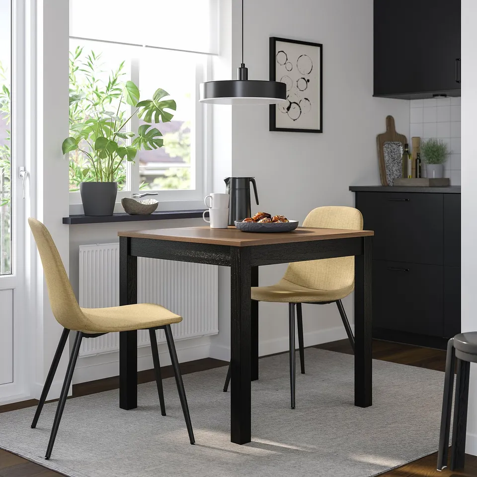 ÅLHULT / NORDMANSSKÄR Table and 2 chairs, black/brown/Letafors yellow-beige black, 80x74 cm
