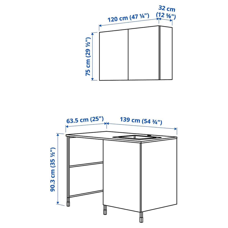Illustration with measurements for the product: ENHET.