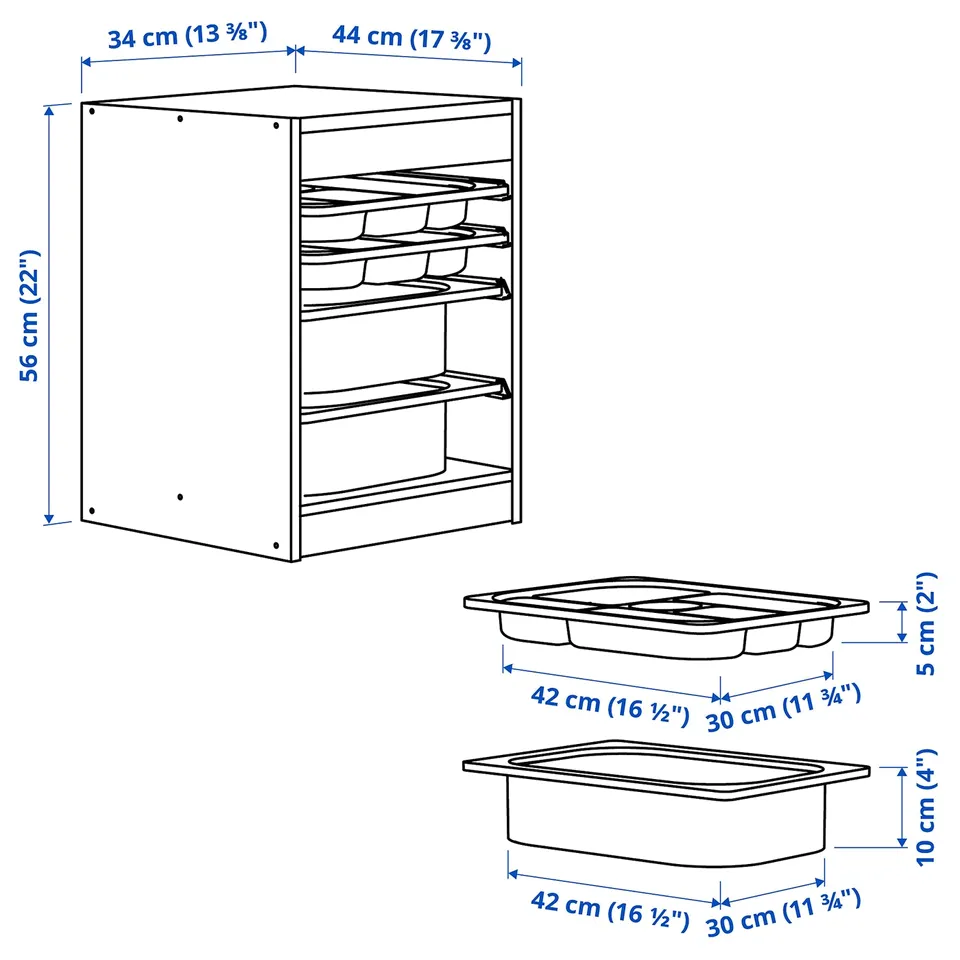 Illustration with measurements for the product: TROFAST.