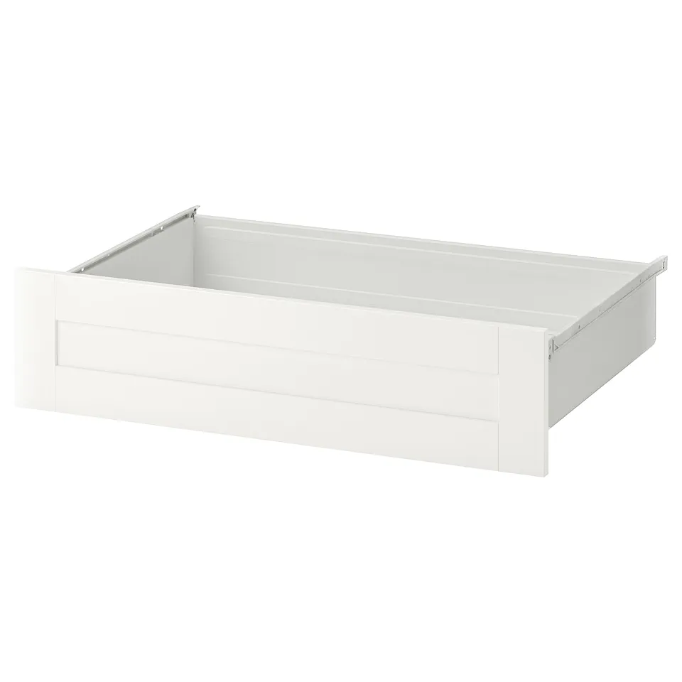 SANNIDAL white drawer; minimalist design, rectangular, steel & particleboard.