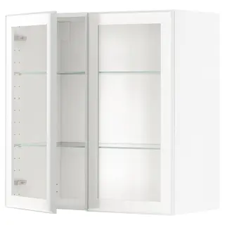 METOD wall cabinet w shelves/2 glass drs, white/Hejsta white clear glass, 80x37x80 cm