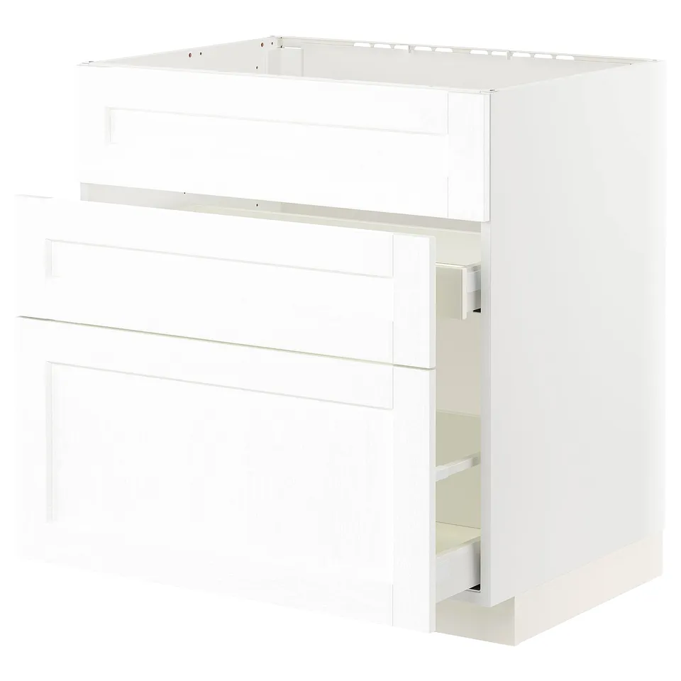 White METOD kitchen cabinet, 3 drawers, modern design.