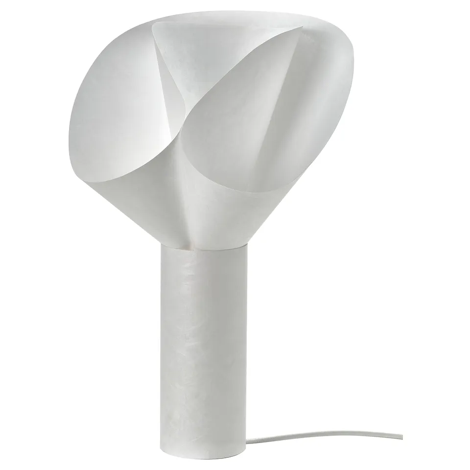 BÄCKNATE lamp: white, soft synthetic, flower-like shape, recyclable.