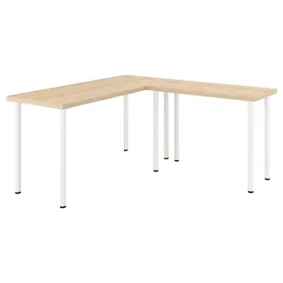 LAGKAPTEN / LINNMON L-shaped desk, white stained oak effect/white, 140x160 cm