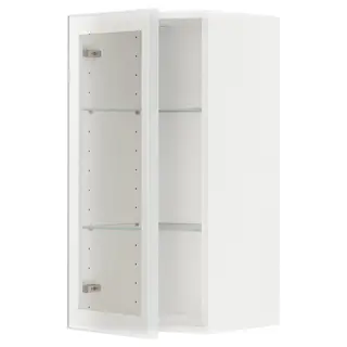 METOD wall cabinet w shelves/glass door, white/Hejsta white clear glass, 40x37x80 cm