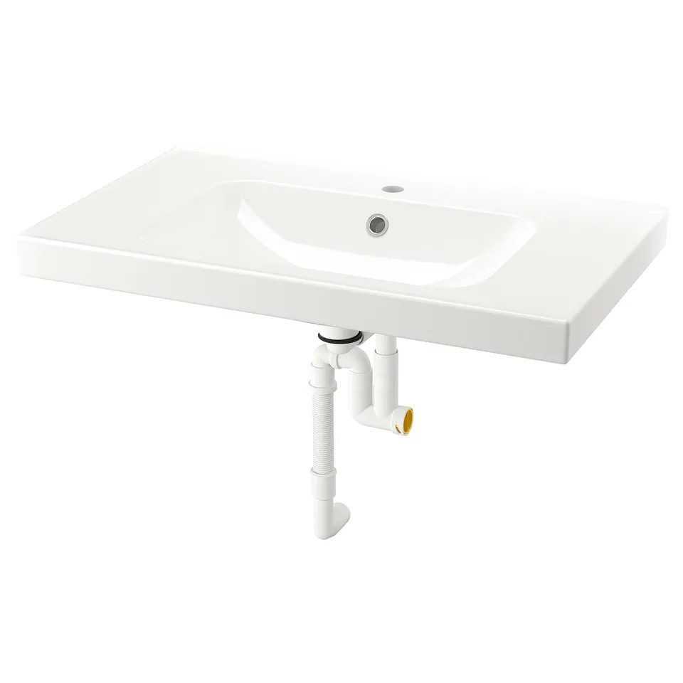 ORRSJÖN white ceramic sink, sleek rectangular shape, integrated design, smooth lines, durable.