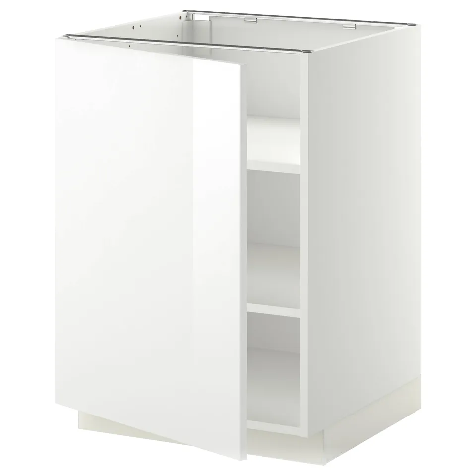 White METOD kitchen cabinet, glossy, rectangular, single door, high gloss finish.