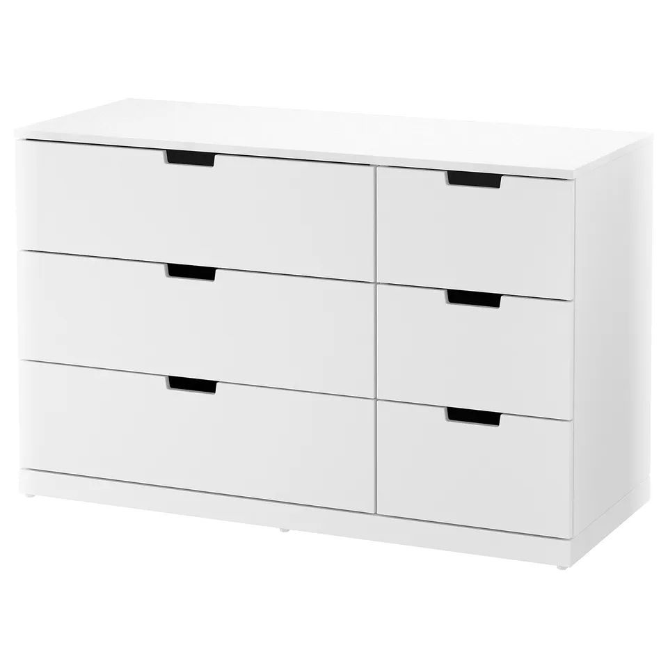 NORDLI white chest, six drawers, modern minimalist design. Made from fiberboard and particleboard. Safety fitting included.