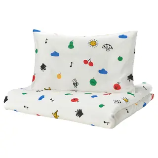GRÖNFINK duvet cover 1 pillowcase for cot, multicolour, 110x125/35x55 cm