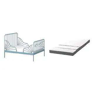 HÄMPLING/MINNEN set: ext bed frame with slatted bed base + 3D mattress for extendable bed