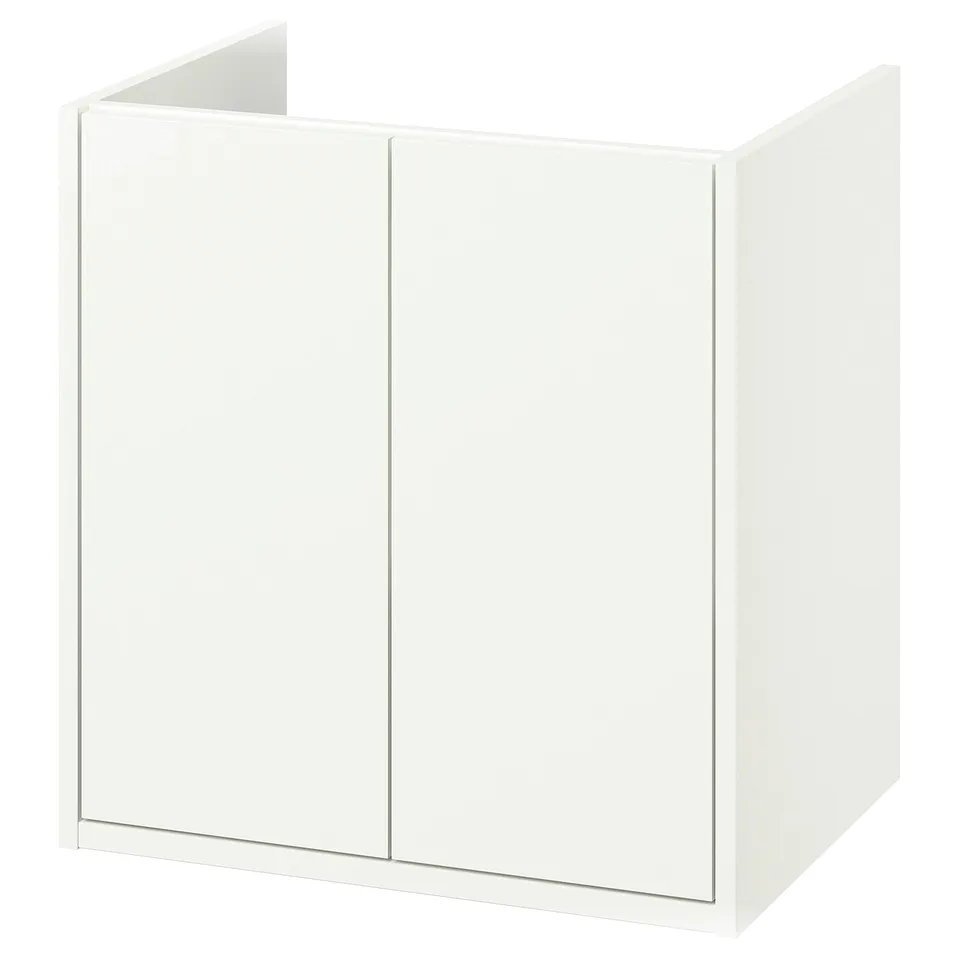 White HAVBÄCK wall-mounted bathroom cabinet with two doors.