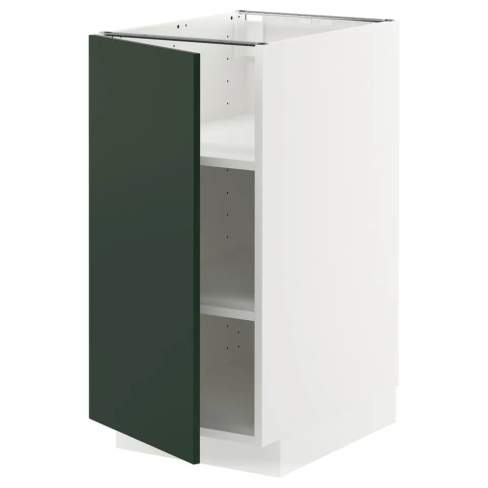 White METOD kitchen cabinet with green door, modern design.