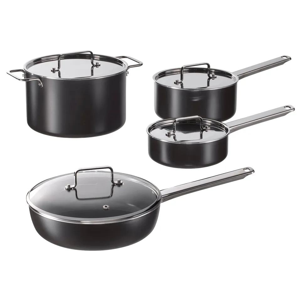 GULDÖRING 8-piece cookware set, non-stick coating stainless steel/black-grey