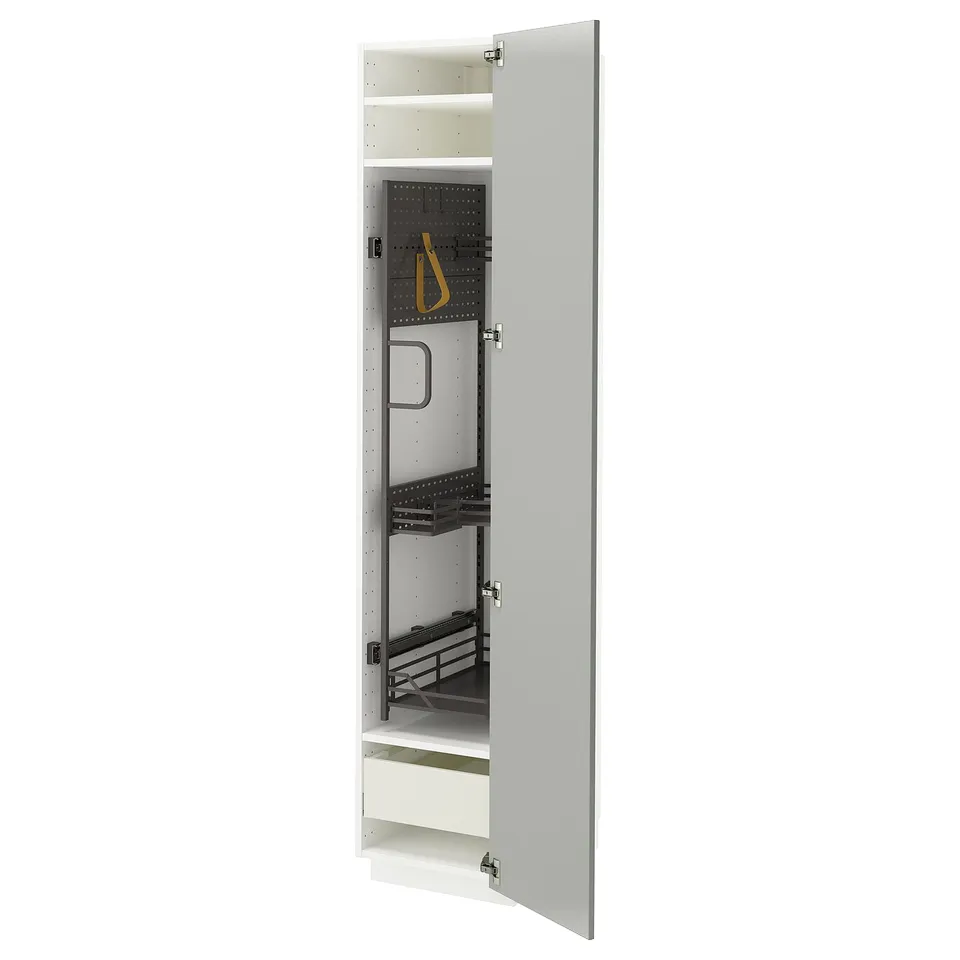 METOD kitchen cabinet, light grey, vertical, modern, clean look, steel hinges.