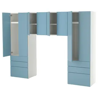 SMÅSTAD / PLATSA storage combination, white/blue, Depth 42 x Height 181 x Width 240 cm