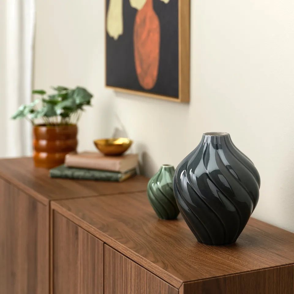KORNSPARV Vase, grey-blue, 22 cm