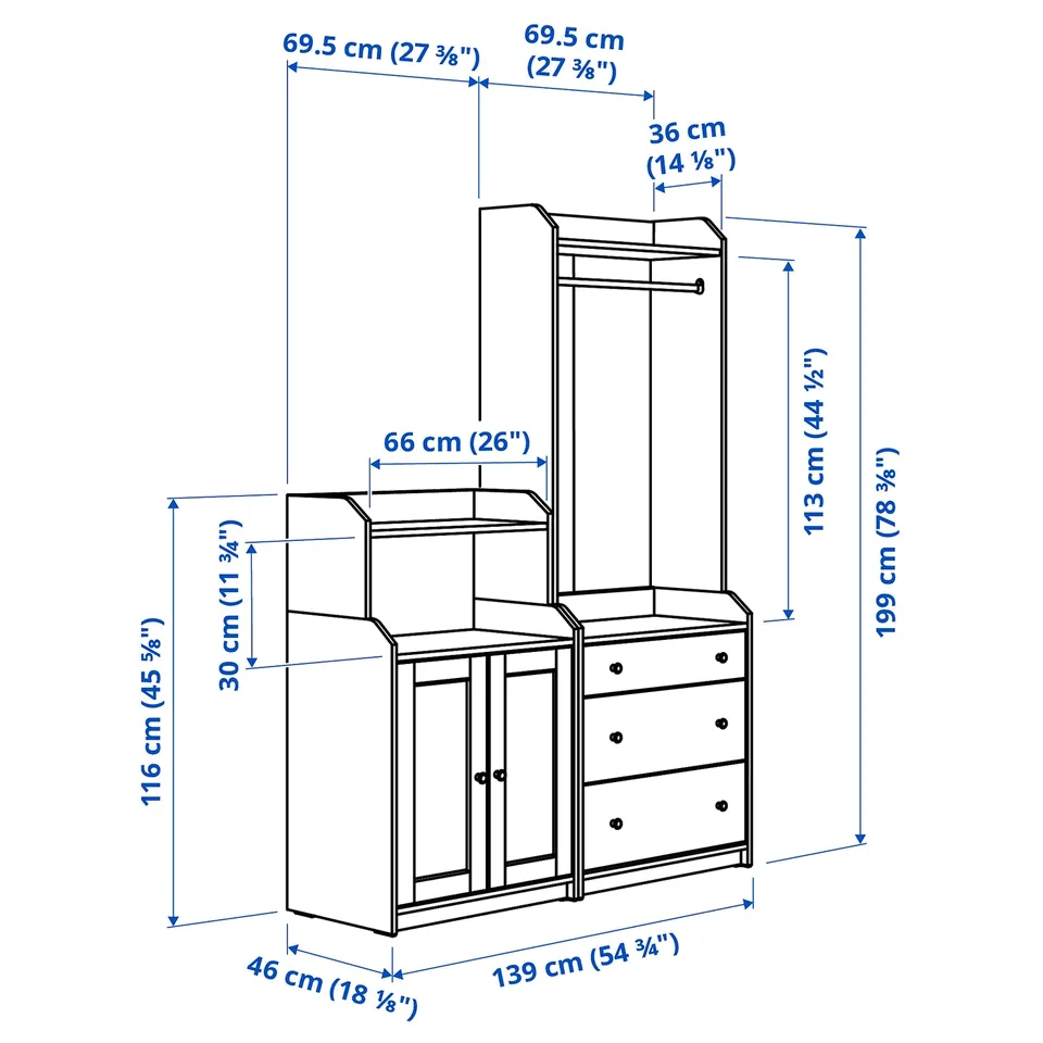 Illustration with measurements for the product: HAUGA.
