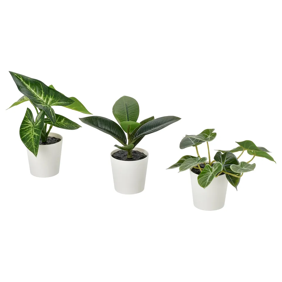 FEJKA Artificial potted plant, set of 3, in/outdoor leaf