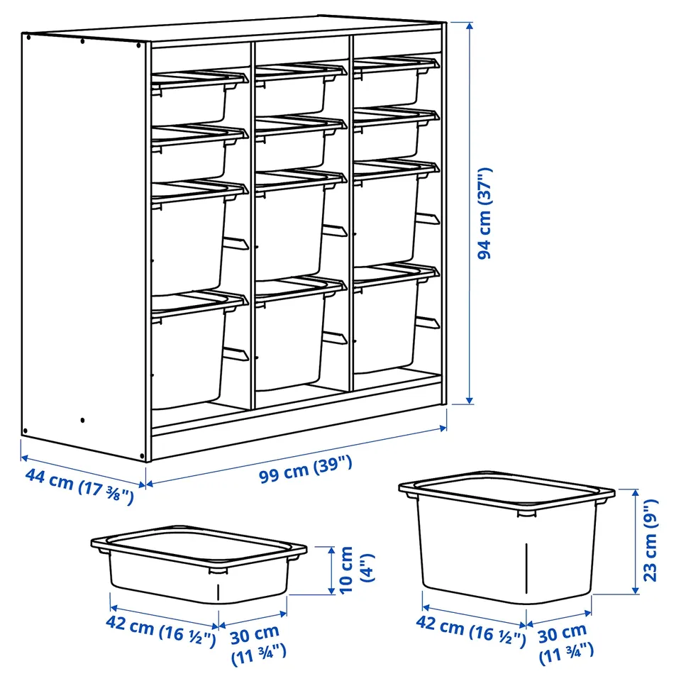 Illustration with measurements for the product: TROFAST.