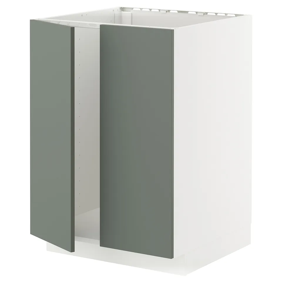METOD kitchen unit in grey-green with white frame, modern design.