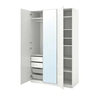 PAX / FARDAL/ÅHEIM wardrobe combination, high-gloss white/mirror glass, Width 150 x Depth 60 x Height 236.4 cm