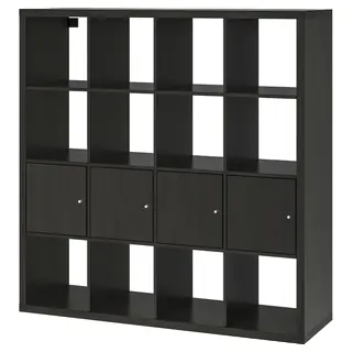 KALLAX shelving unit with 4 inserts, black-brown, Width 147.0 x Depth 39 x Height 146.5 cm