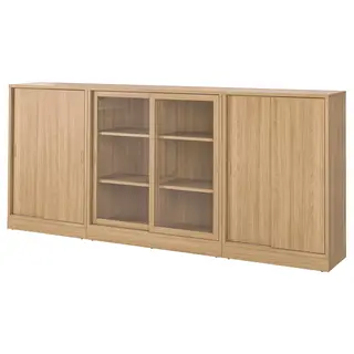 TONSTAD storage combination w sliding doors, oak veneer/clear glass, 284x37x120 cm