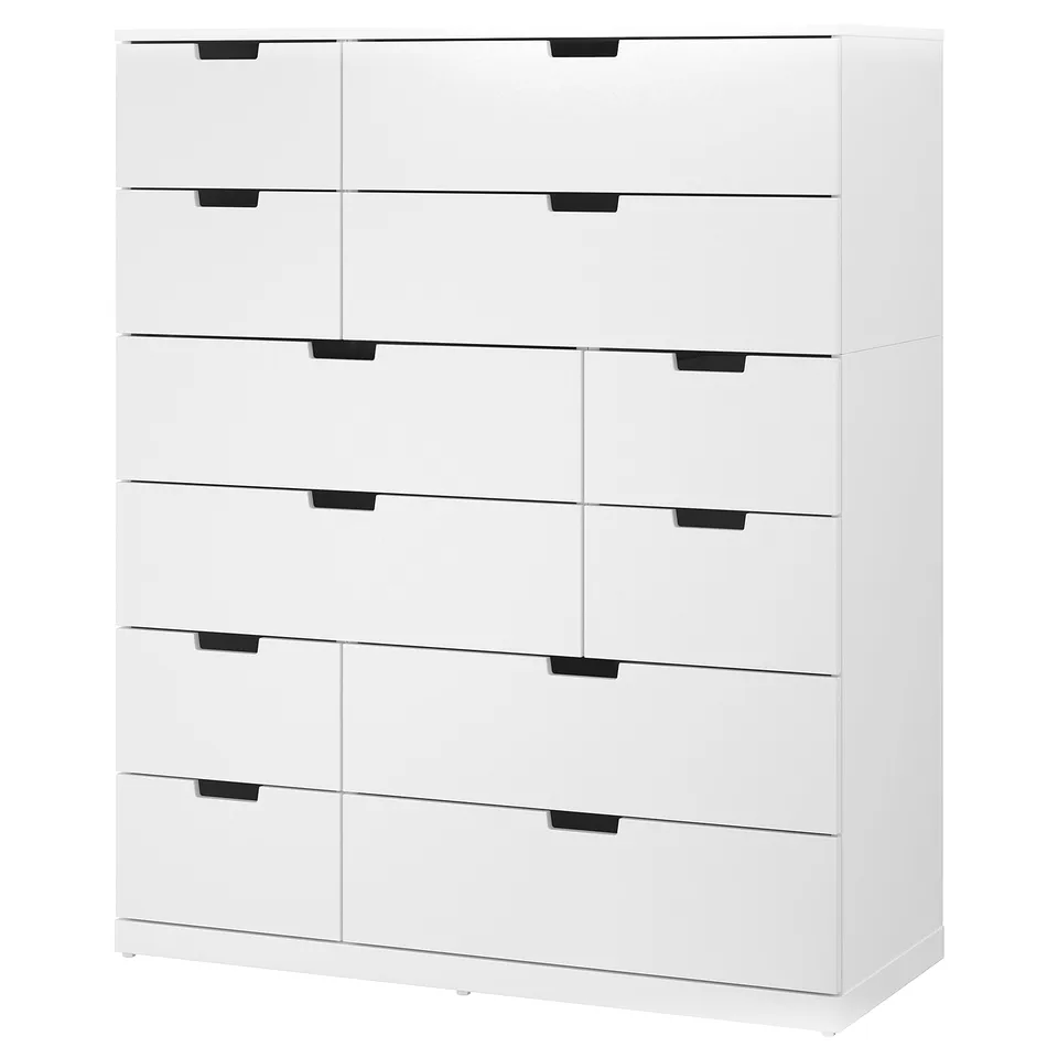 White NORDLI chest with 9 drawers, minimalist design, smooth drawer runners.