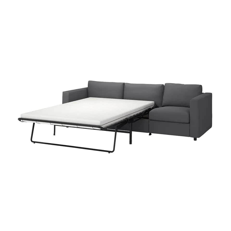 Grey convertible sofa bed with clean lines and comfortable cushions.