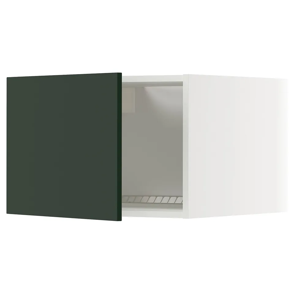 A dark green METOD kitchen cabinet with a white interior, featuring defined edges and a minimalist design.