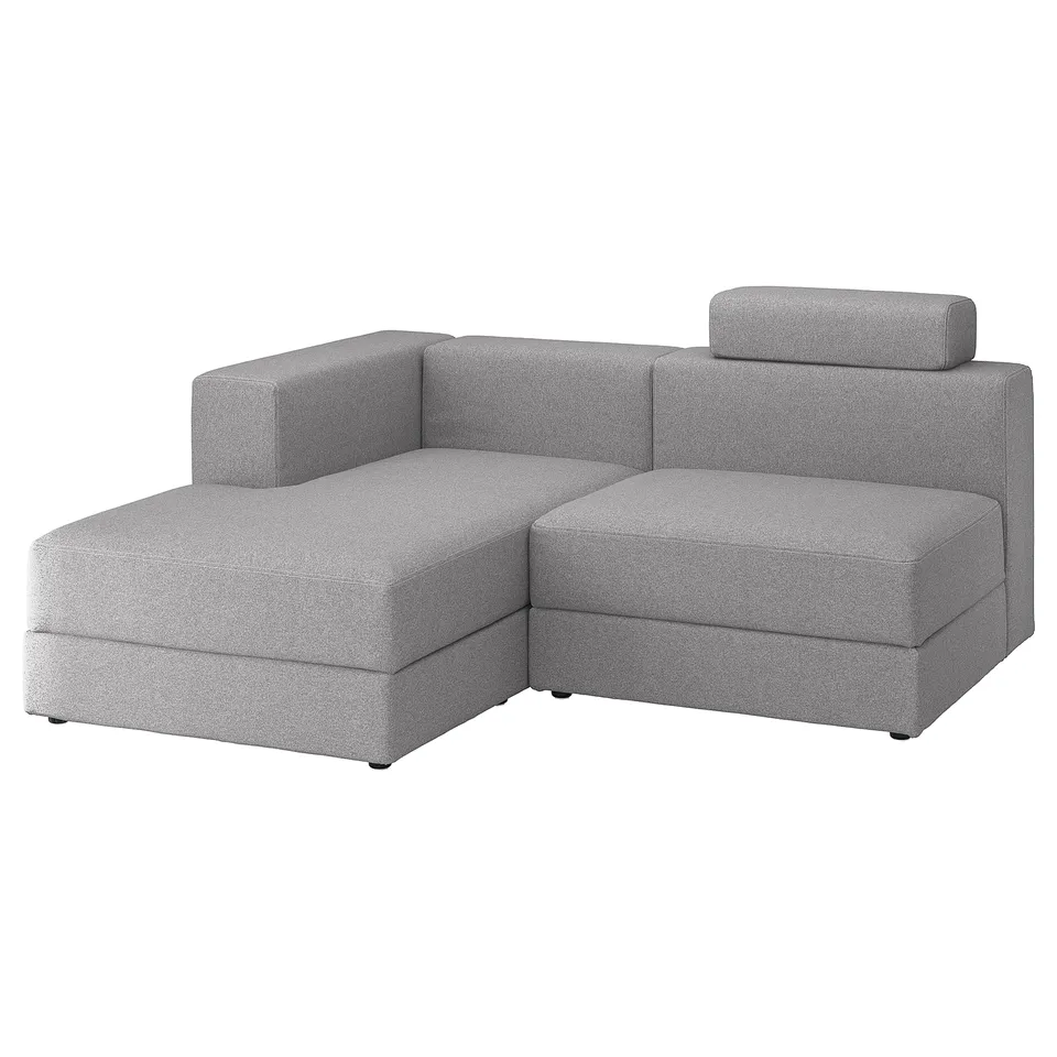 Modern grey l-shaped sectional sofa with storage, clean lines, soft comfort.