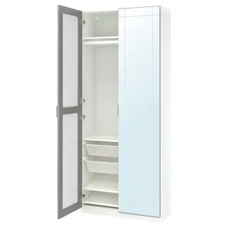 PAX / KAMMARTORP wardrobe combination, white/mirror glass grey, 100x38x236 cm