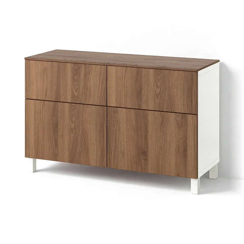 BESTÅ Storage combination w doors/drawers, white Lappviken/Stubbarp/brown walnut effect, 120x42x75 cm