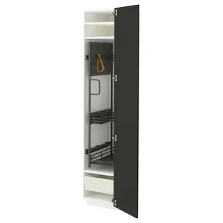 METOD / MAXIMERA high cabinet with cleaning interior, white/Nickebo matt anthracite, 40x60x200 cm