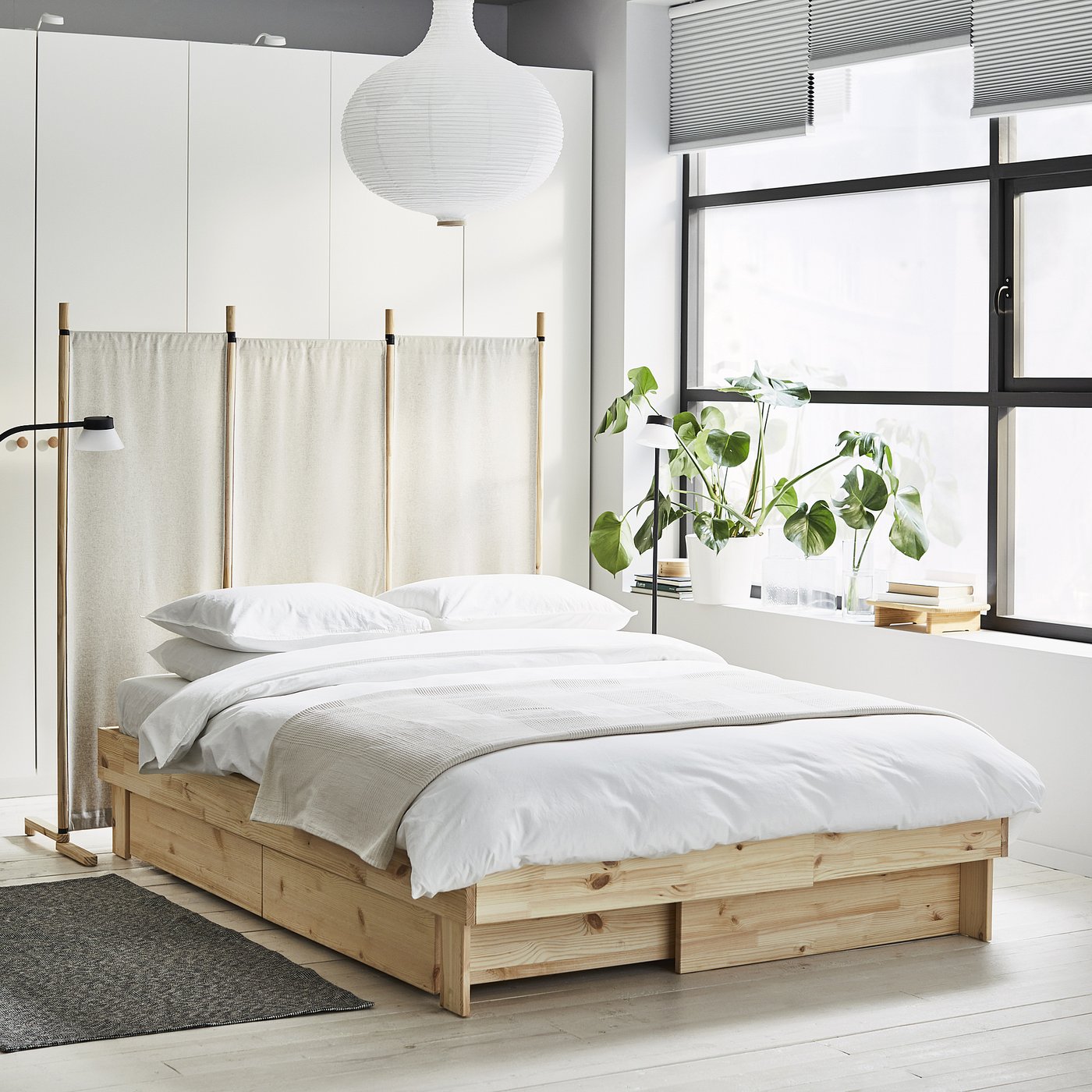 GLAMBERGET Bedroom furniture, set of 3, pine/Katorp beige, 80-160x200 cm
