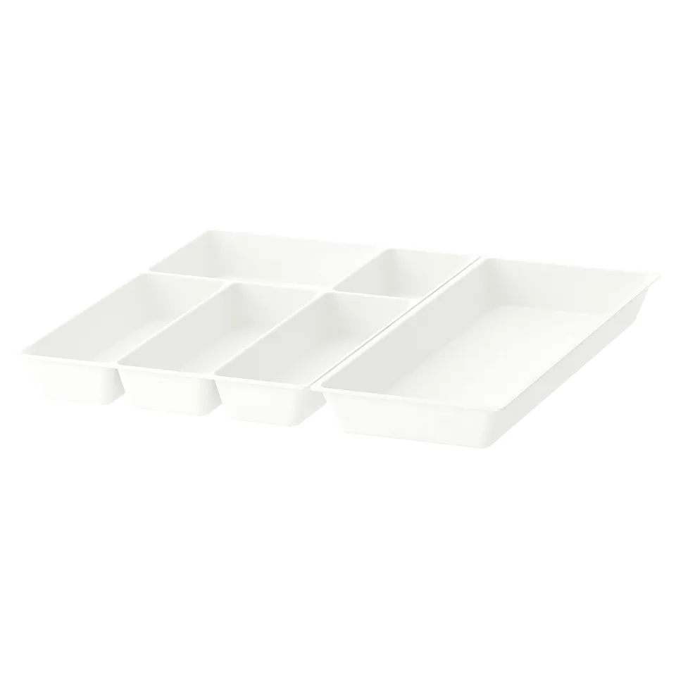 White updatera drawer organisers, rectangular, made of polypropylene plastic.