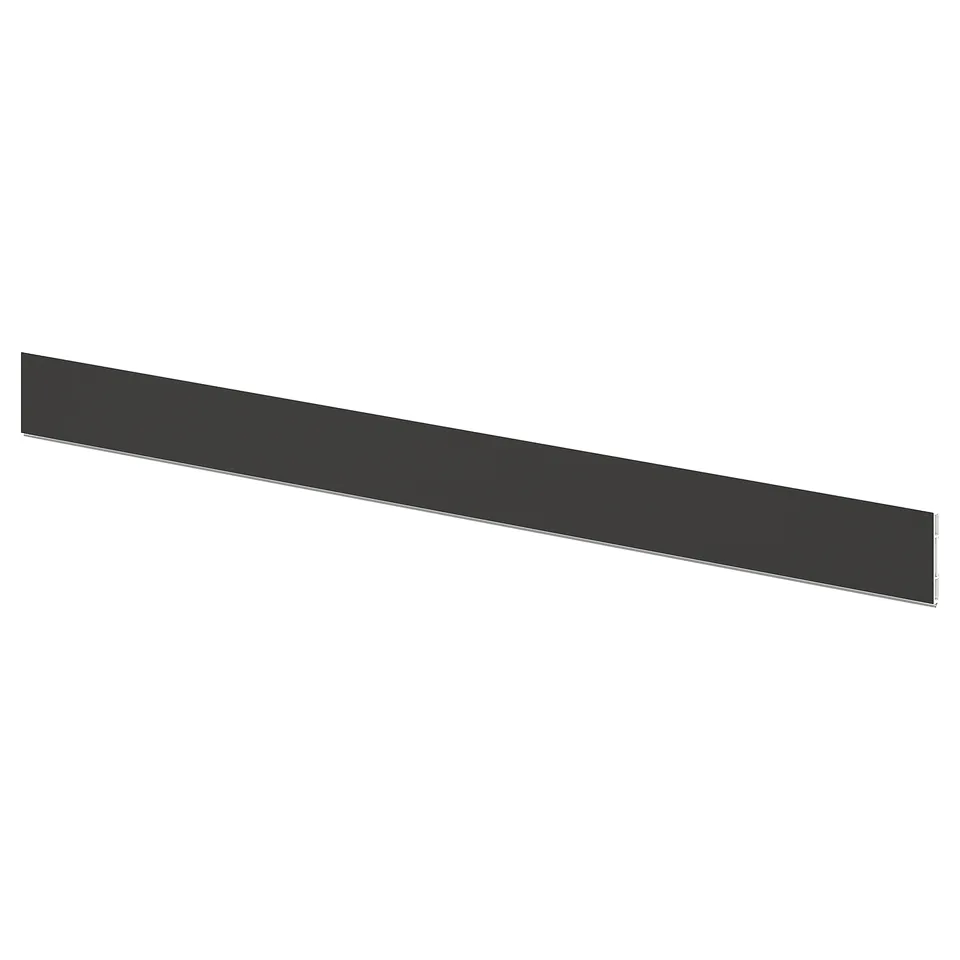 Black kitchen plinth, rectangular, matt finish, plastic material.