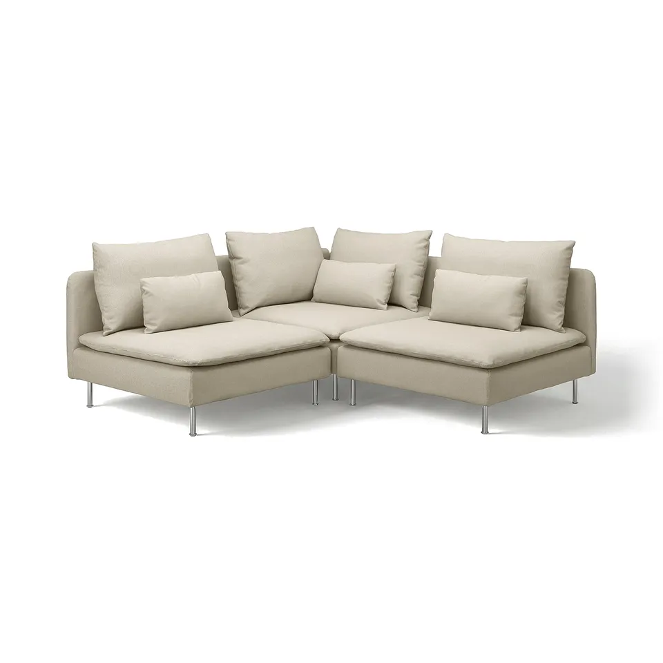 Modern grey sectional sofa SÖDERHAMN with deep seats, metal legs, and loose cushions.